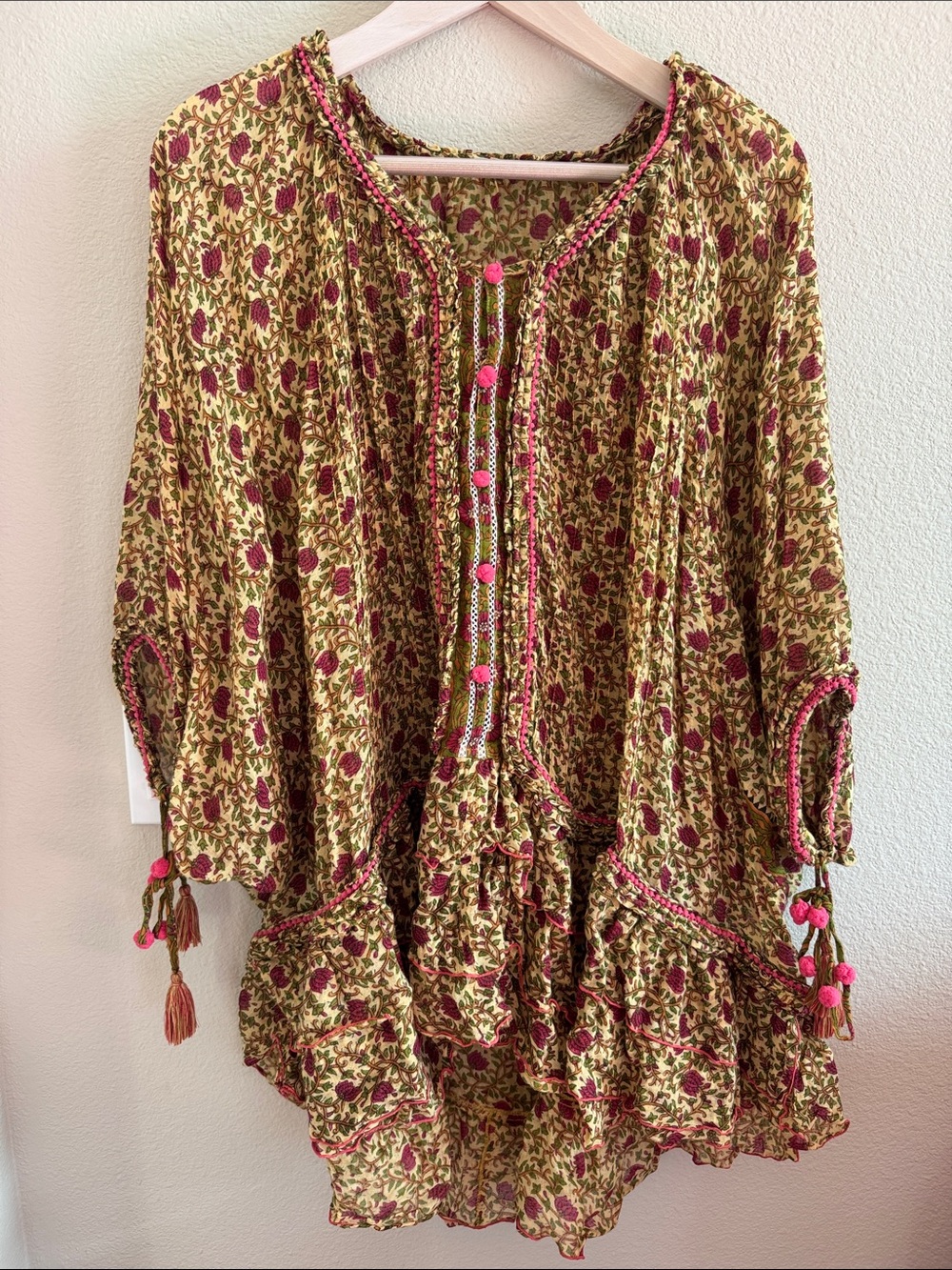 Poupette St Barth Yellow Floral Poncho Boho Dress One Size